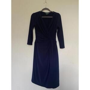 Ralph Lauren - Lauren Navy Blue Core Faux Wrap Sheath Dress - Stretch Size 8